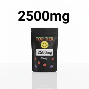 Top Tier 2500mg strength highlight graphic showing ultra-potent THC edible dosage