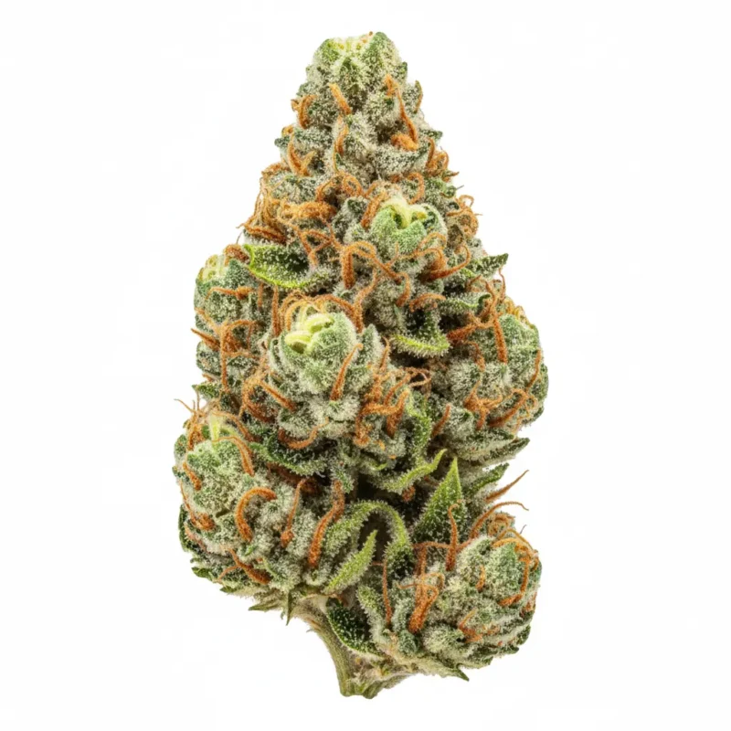 High-quality Jack Herer cannabis bud on a clean background, symbolizing a classic Sativa strain for creative energy.