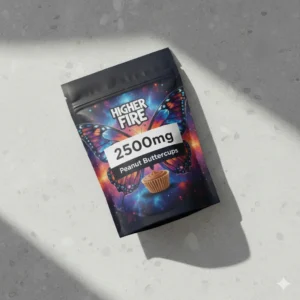 Strength highlight graphic for Higher Fire Shatter Peanut Buttercups 2500mg showing ultra-potent dosage