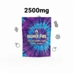Higher Fire Shatter Gummy Cubes 2500mg blueberry pouch with 2500mg strength highlight