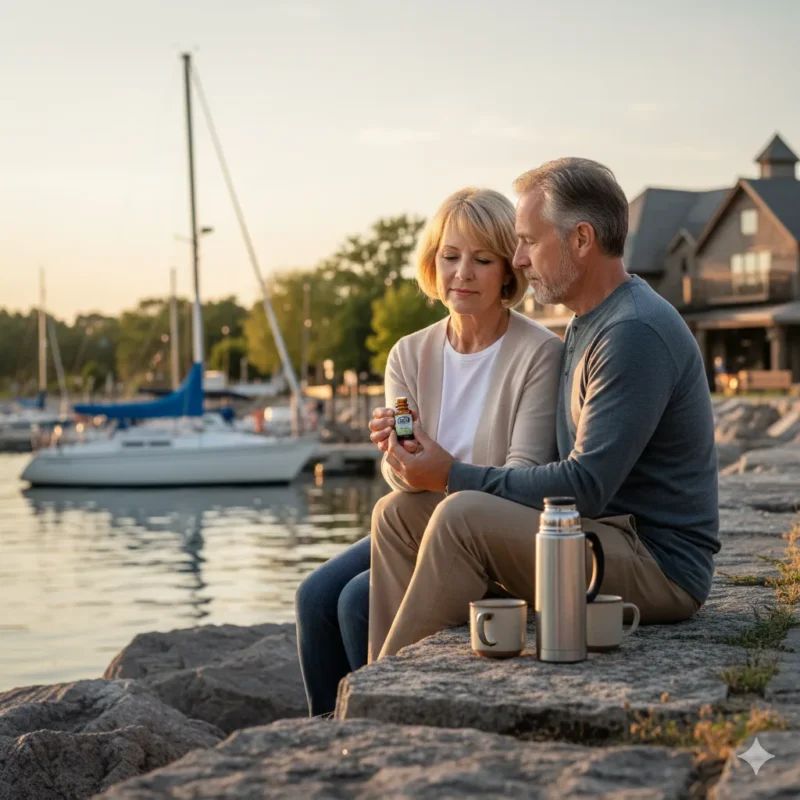 Bronte Oakville residents with CBD wellness products at the lakeside sunset L6H neighborhood
