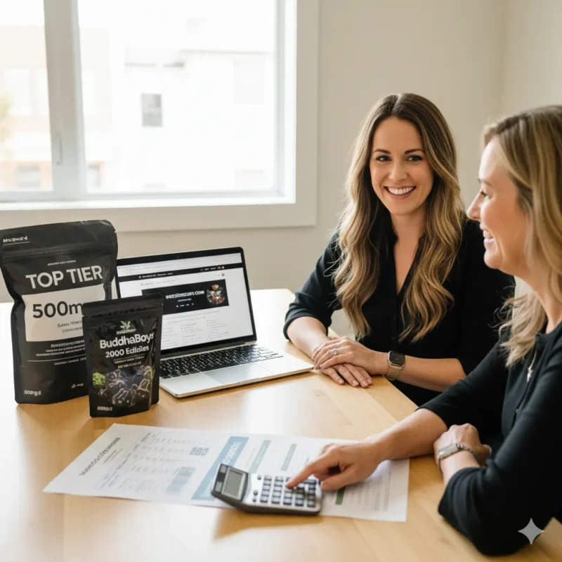 "Weedistillery wellness consultation helping Oakville woman calculate micro-dose portions from cannabis edibles safely."