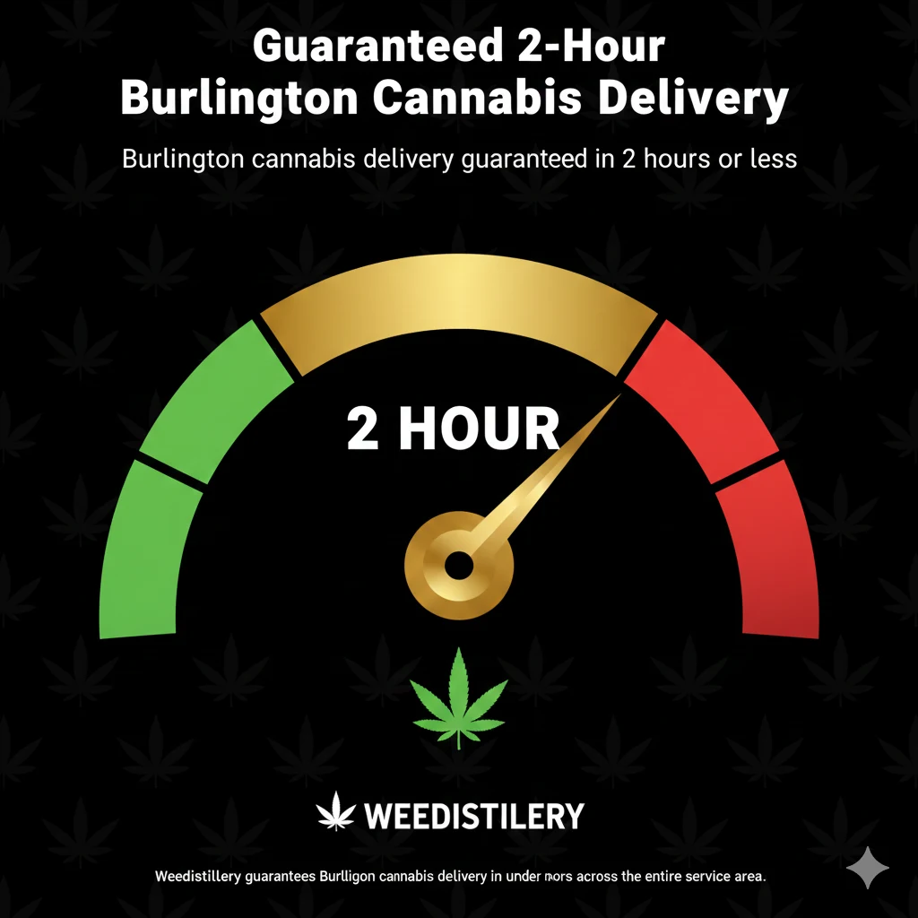 Burlington cannabis delivery 2-hour speed guarantee graphic.