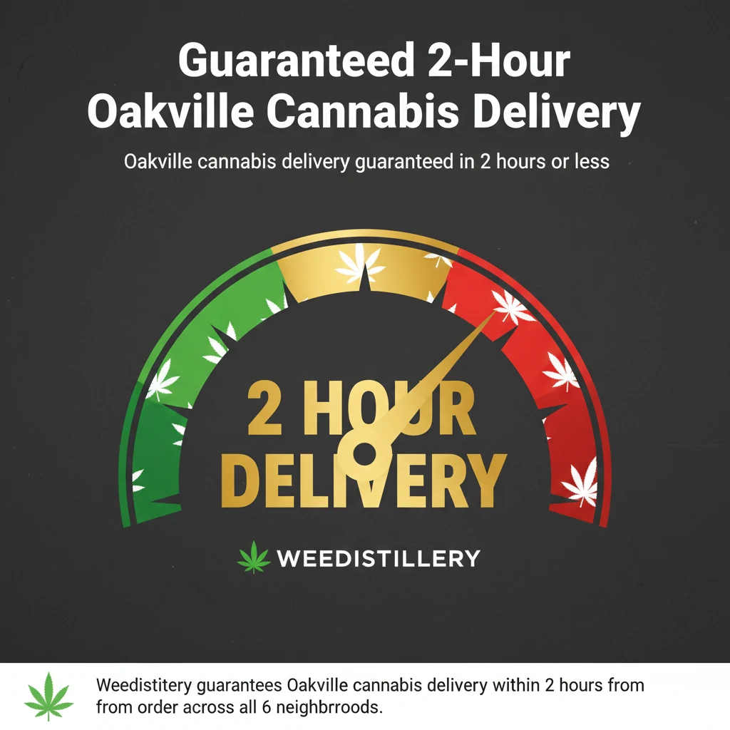 Oakville cannabis delivery 2-hour guarantee badge - same-day service.
