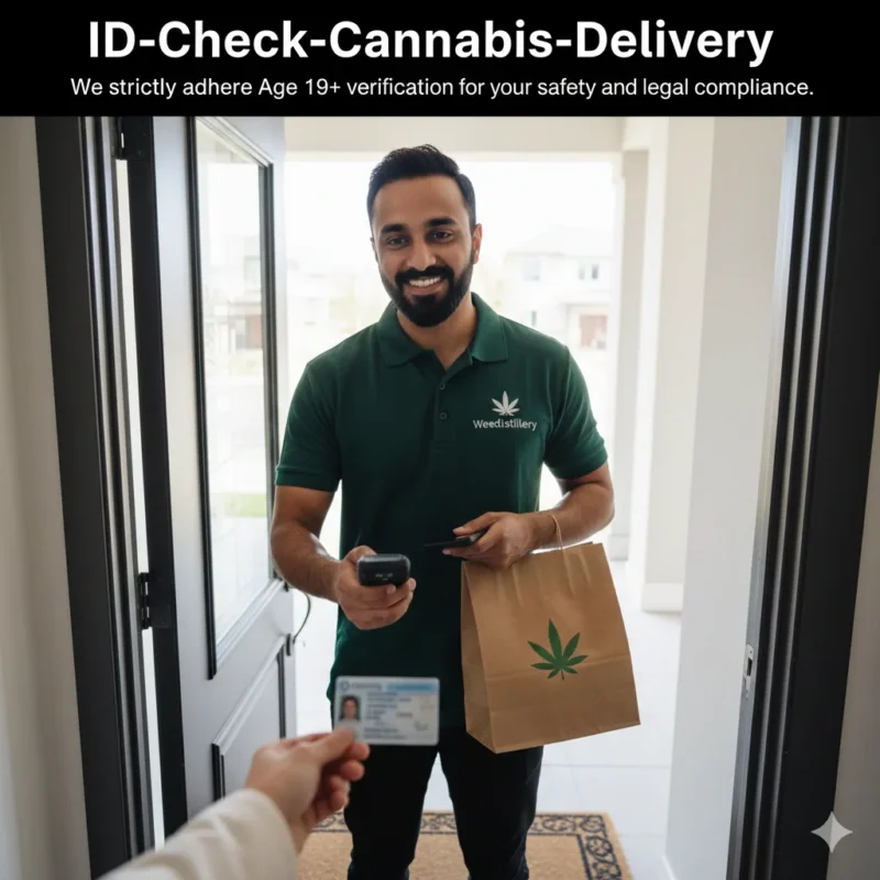 Driver checking ID for legal age verification at delivery.