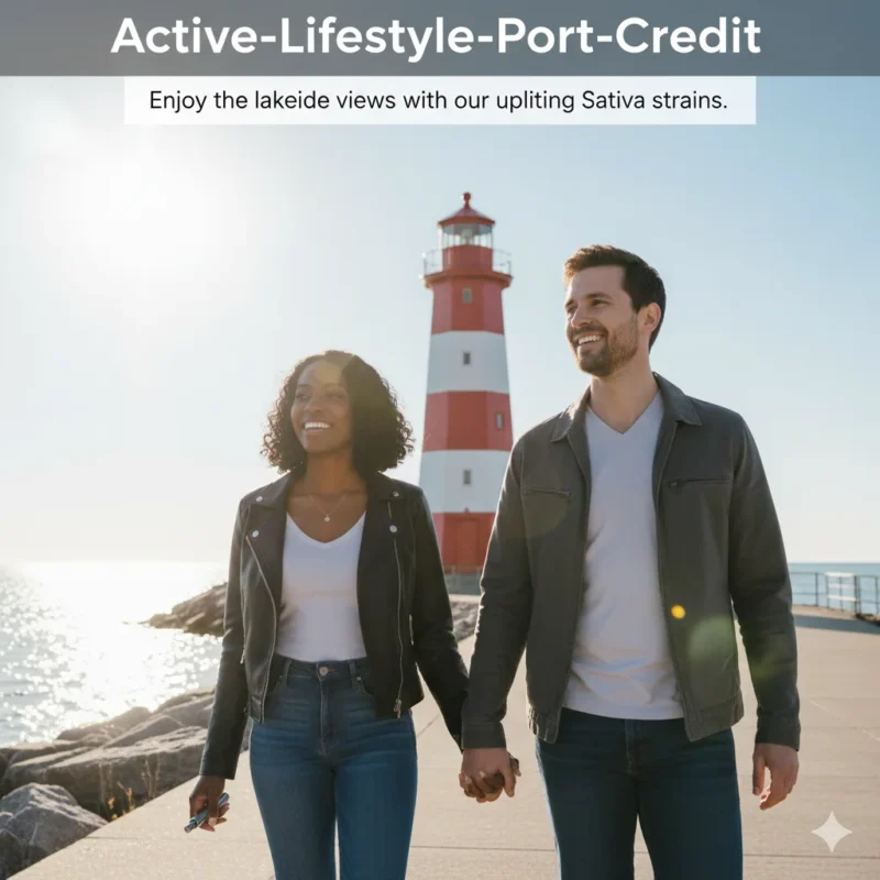 Couple walking in Port Credit Mississauga with cannabis vape.