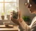 Person examining a cannabis jar with visible dense buds and trichomes, representing informed purchasing decisions for cannabis quality grades in Ontario.