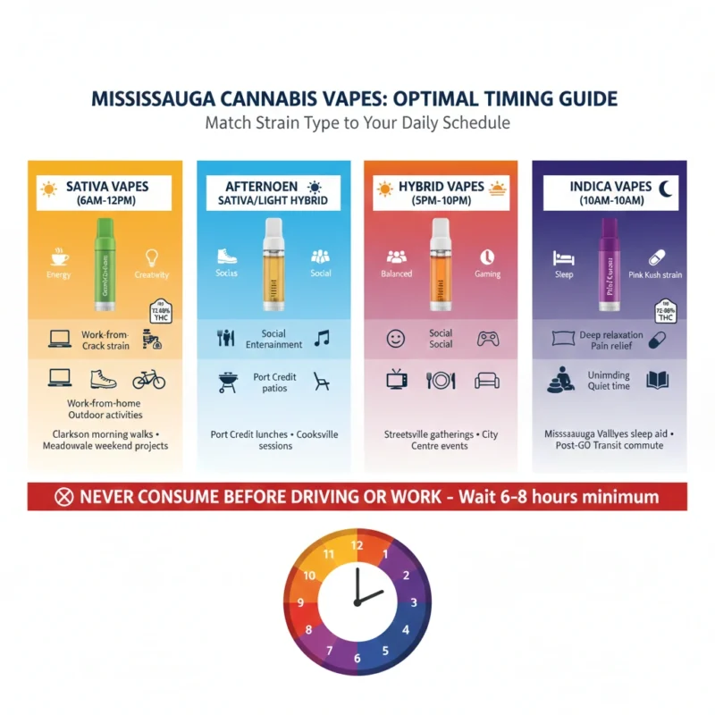 Cannabis vape timing guide sativa morning indica night hybrid evening Mississauga strain schedule when to use daily routine