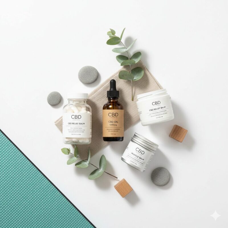 CBD wellness products for Burlington active lifestyle: tincture oil, topical cream, muscle balm for inflammation and pain relief