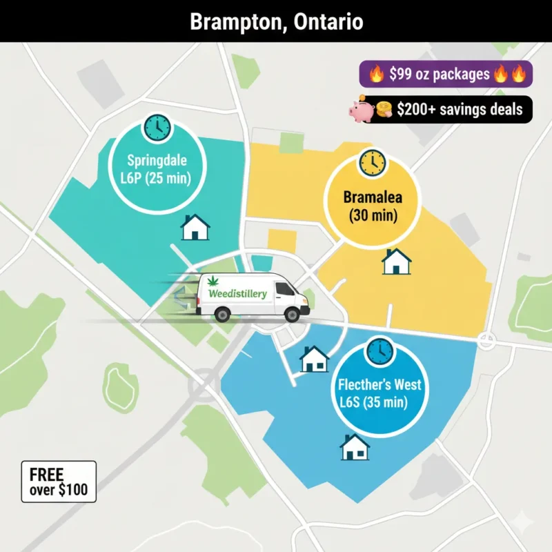 "Discreet Springdale cannabis delivery L6P family-friendly unmarked packaging professional driver contactless service Brampton"