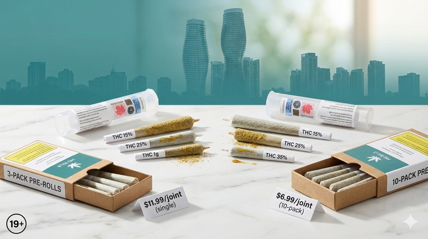 Mississauga pre-rolls regular infused multi-pack 10-pack 3-pack THC labels price comparison delivery 2026 guide savings