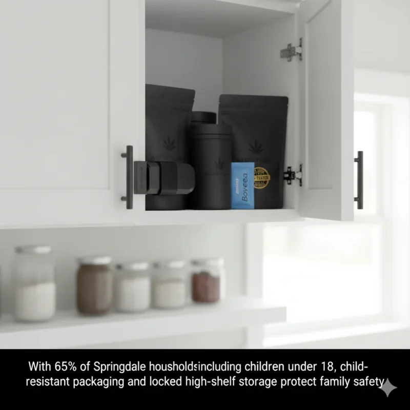"Safe cannabis storage Springdale families child-resistant packaging locked cabinet L6P L6R household safety Brampton guidelines"