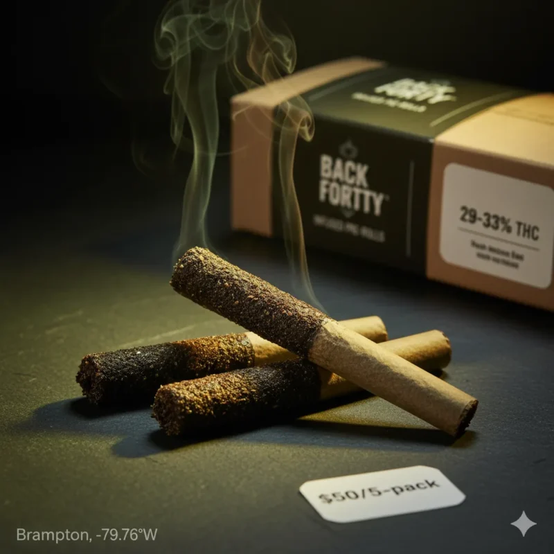 Back Forty hash infused pre-rolls Brampton 29-33% THC Fletcher's West delivery.