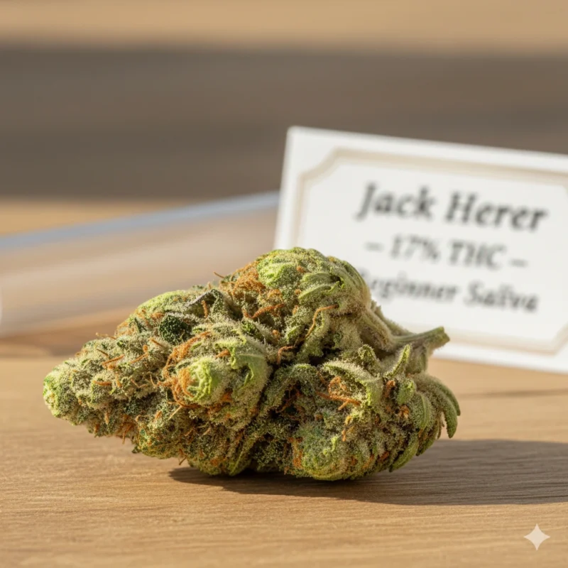 Jack Herer sativa cannabis strain Burlington beginner 17-19 percent THC workday focus energy clear-headed pre-roll flower