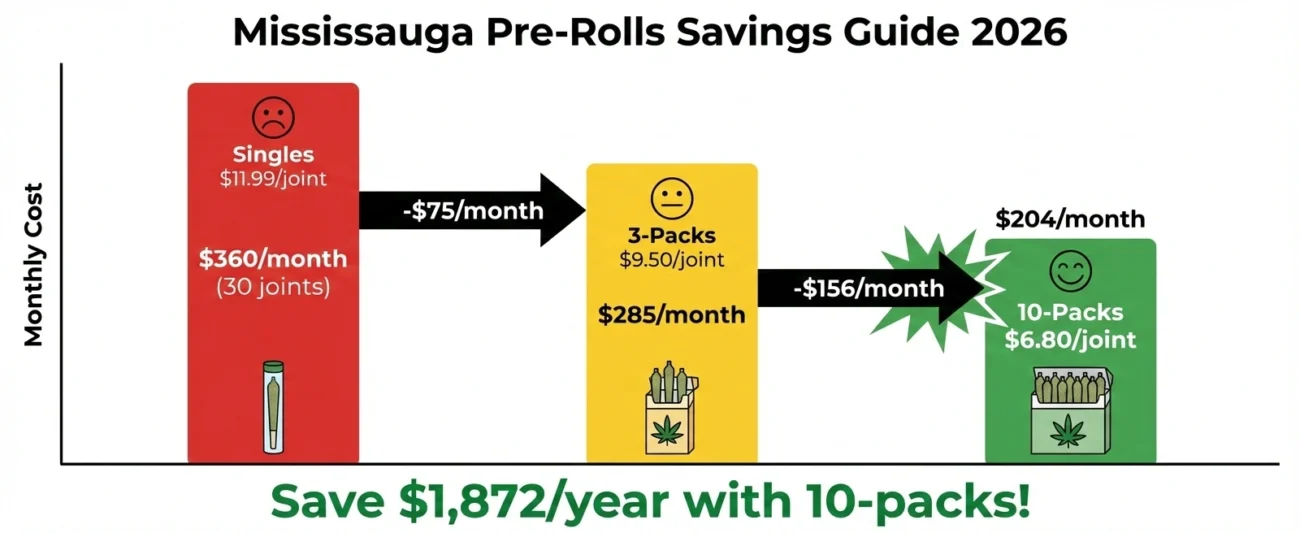 Multi-pack pre-rolls savings chart Mississauga 10-pack cost comparison monthly budget cannabis delivery save money 2026