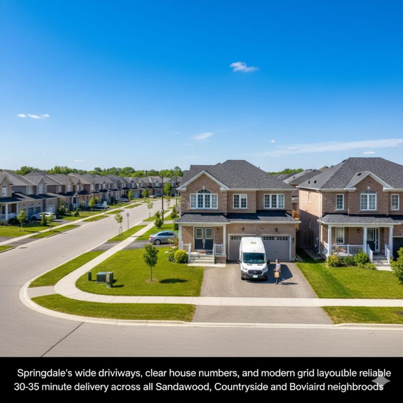 "Springdale Brampton neighborhood cannabis delivery L6P L6R Sandalwood Parkway Countryside Drive Bovaird accessible streets"