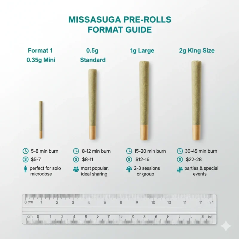 Pre-roll sizes guide 0.5g 1g 2g comparison burn time price Mississauga cannabis formats joints buying guide 2026