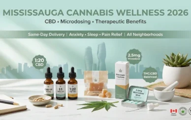 Mississauga cannabis wellness CBD oil bottles capsules microdose gummies therapeutic products Health Canada approved 2026