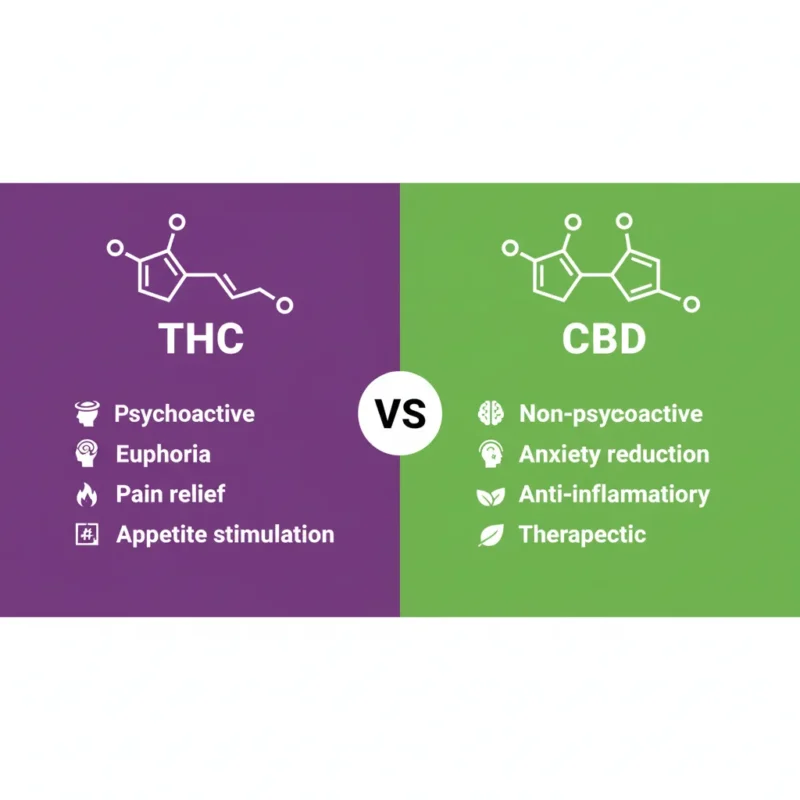 THC vs CBD comparison infographic effects differences psychoactive therapeutic cannabis beginner Brampton guide