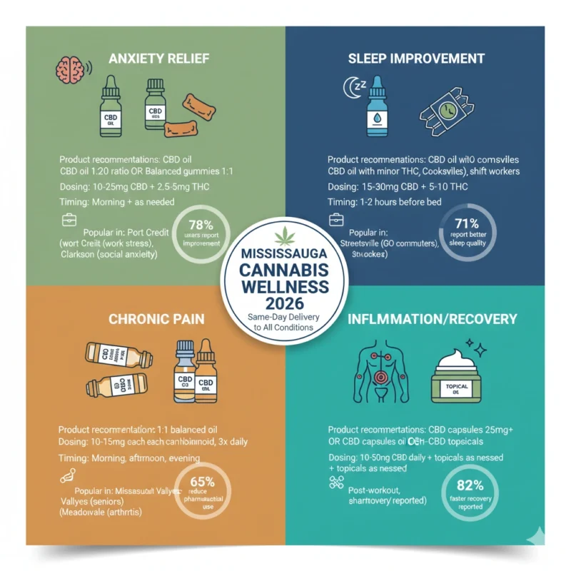 Cannabis therapeutic applications Mississauga anxiety sleep chronic pain inflammation CBD THC ratios dosing guide wellness