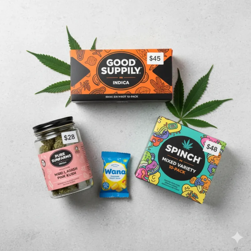 "Springdale cannabis community favorites Good Supply 10-pack Pure Sunfarms Pink Kush Wana edibles L6P L6R best sellers"