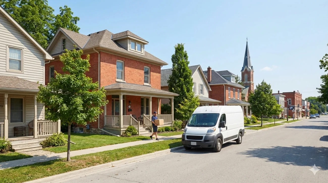 Acton cannabis delivery service on residential street in Acton Ontario showing same-day weed delivery to small-town Halton Hills community