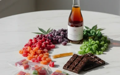 Oakville edibles premium THC gummies chocolates and cannabis beverages variety display