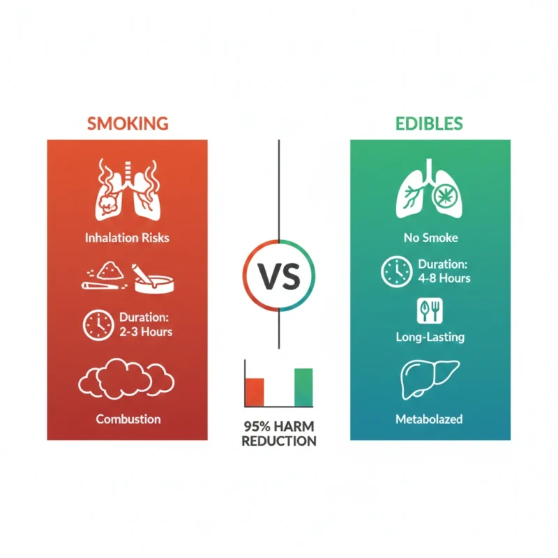 Oakville edibles versus smoking cannabis health benefits comparison infographic chart