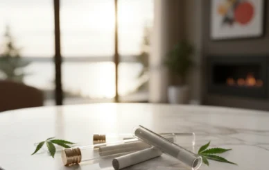 Premium pre-rolls arranged on marble surface Oakville cannabis delivery Weedistillery