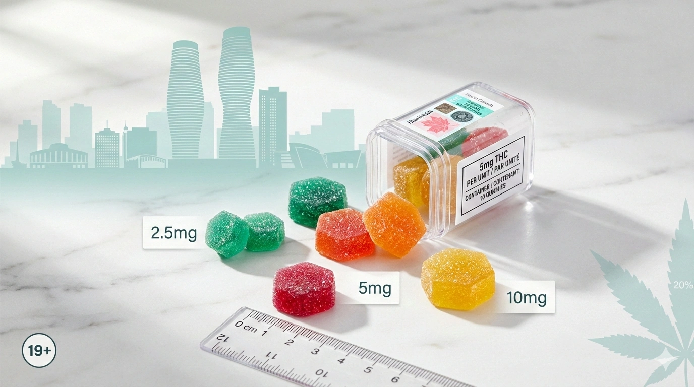 Mississauga THC gummies edibles 2.5mg 5mg 10mg dosage guide Health Canada approved Clarkson Meadowvale delivery 2026.