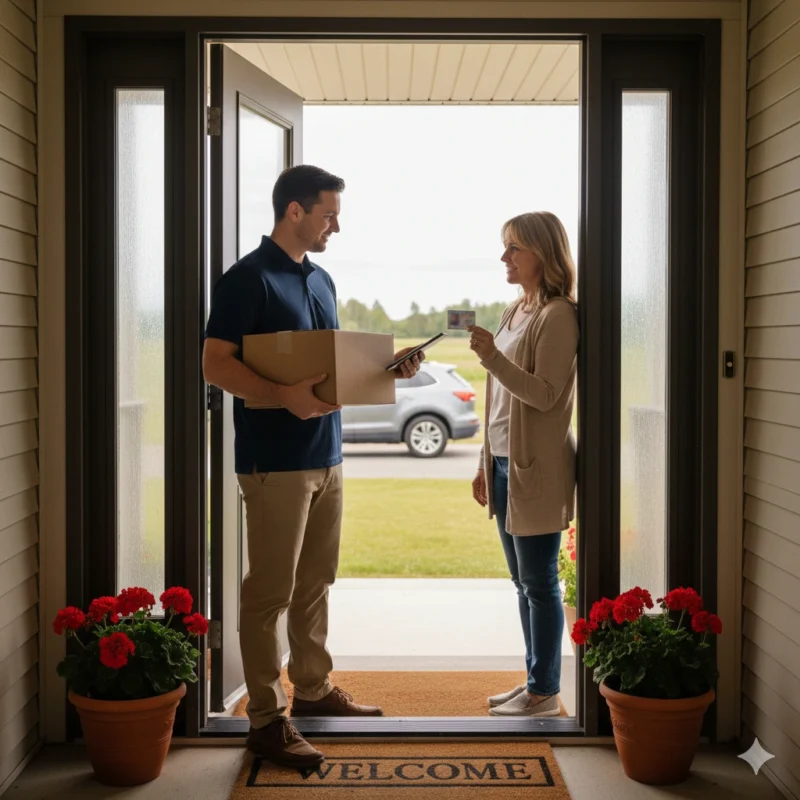 Discreet cannabis delivery Halton Hills professional ID verification showing private weed delivery Acton trained staff providing respectful judgment-free service at customer door