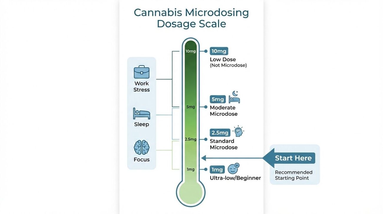 Cannabis microdosing dosage guide for Milton professionals showing optimal ranges from 1-5mg THC for beginners