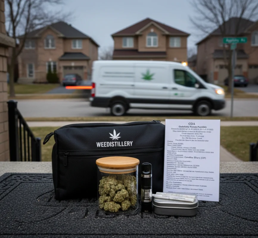 Weedistillery Oakville indica strains delivery bundle Gorilla Glue oz doorstep.