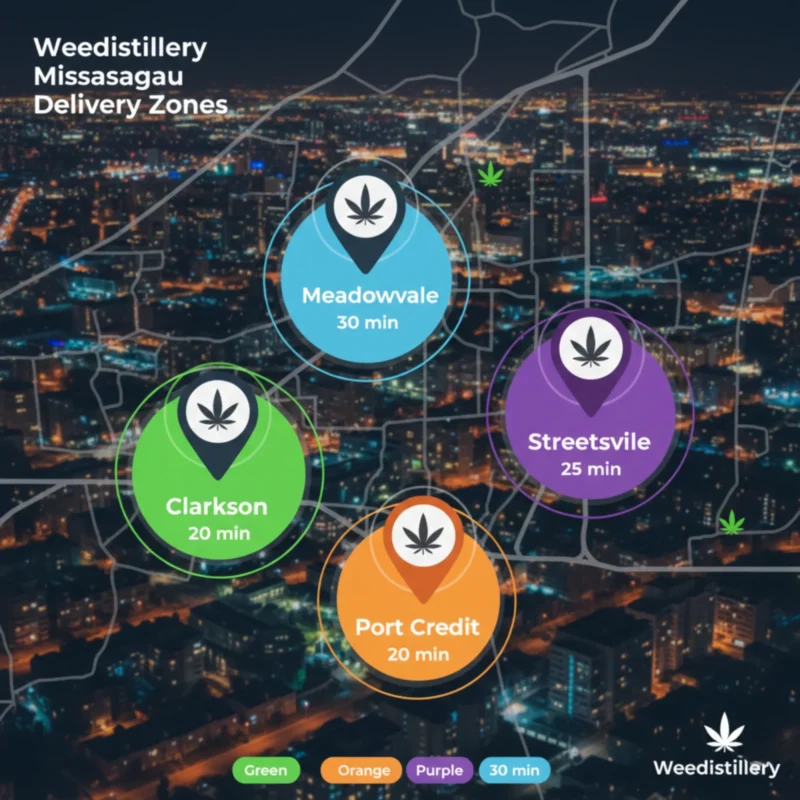 Same-day delivery map for best weed strains Mississauga neighborhoods.