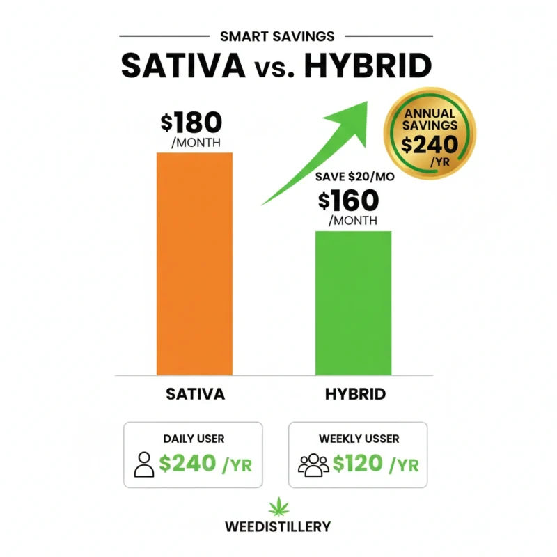 Savings graphic for best sativa strains Mississauga vs hybrids.