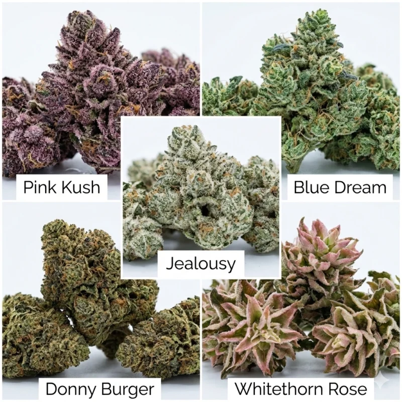 Close-up of best weed strains Oakville 2026 Pink Kush Blue Dream Jealousy.