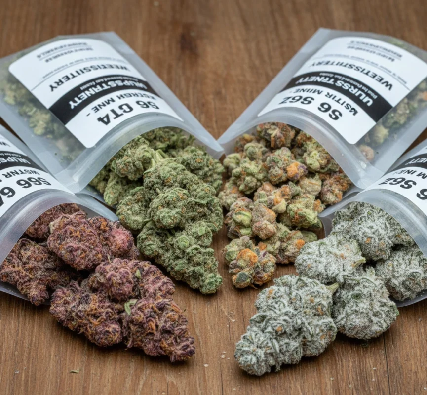 Oakville once specials strains Pink Gas Kush Mint $99 ounces close-up.