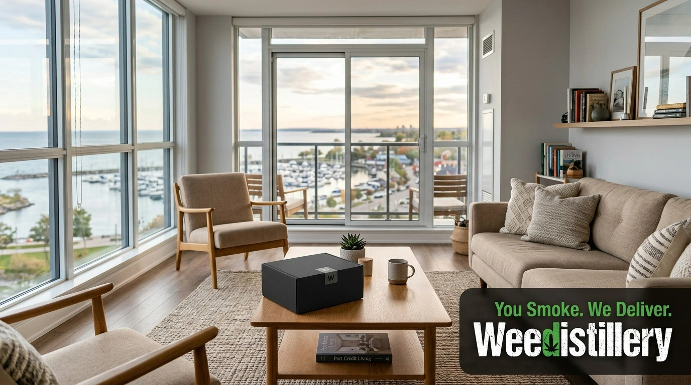 Cannabis delivery to Port Credit lakeside condo in Mississauga – discreet Weedistillery service