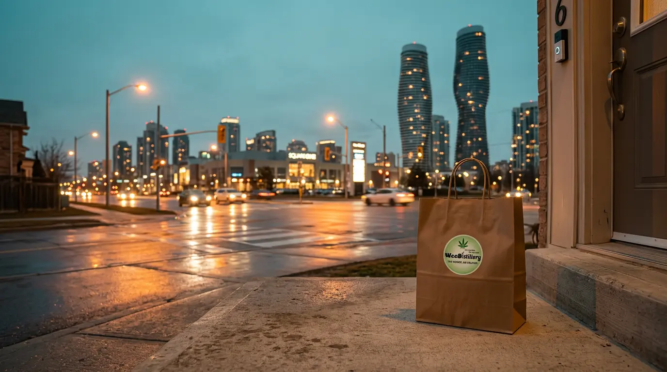 Weed delivery Mississauga — discreet doorstep delivery bag from Weedistillery