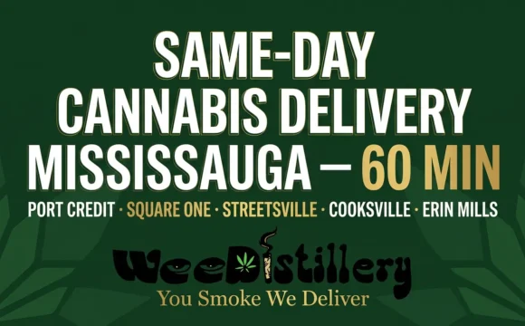 Same-day cannabis delivery Mississauga 60 min banner — Weedistillery serves all neighbourhoods